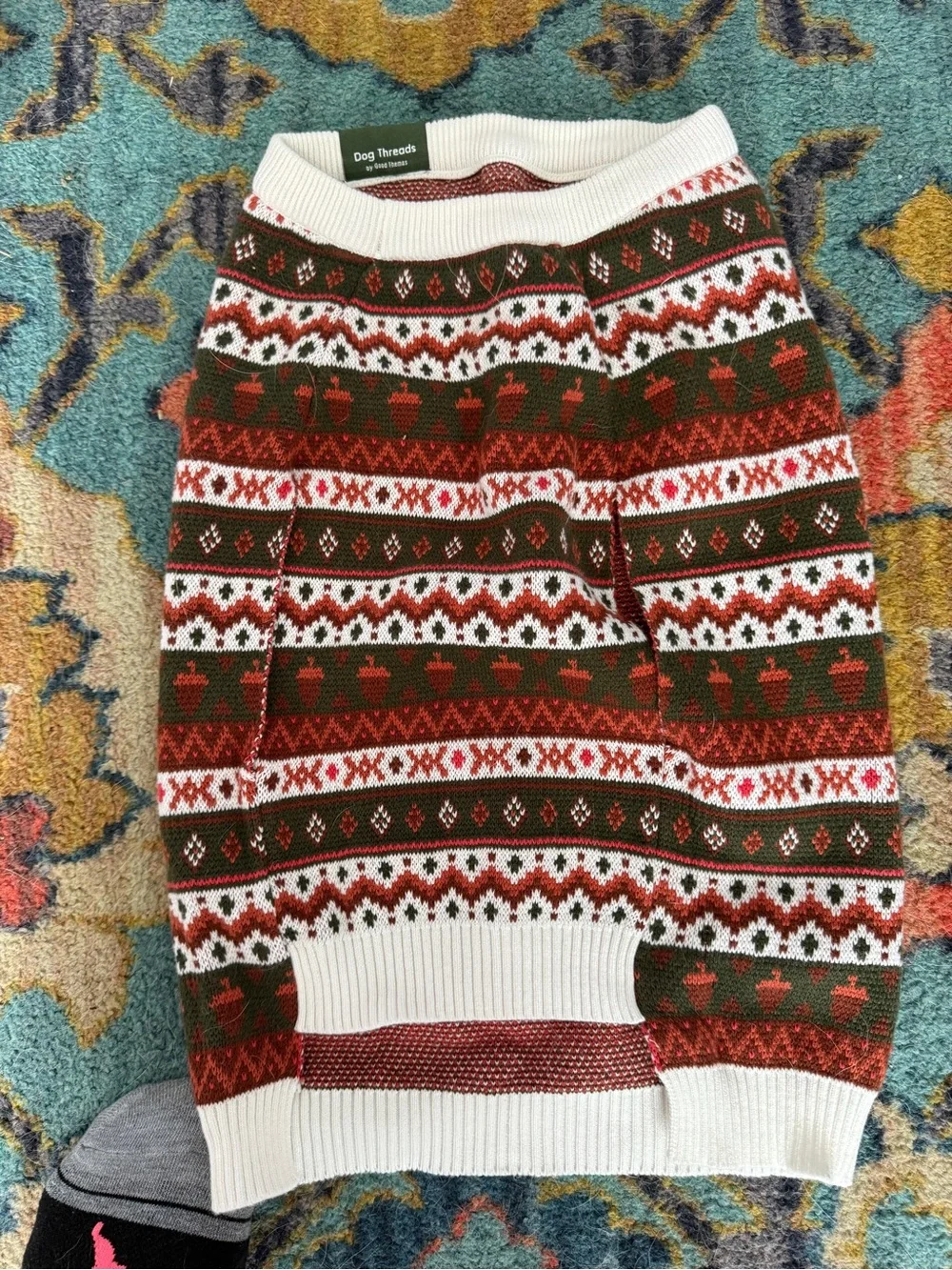 Foxy Pattern Red & Green Knit Dog Sweater - Brand Unknown